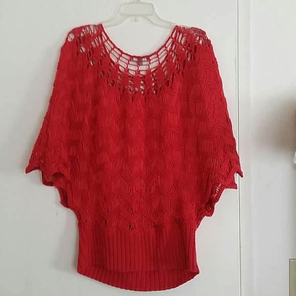 SOLD Red see-through stringy hobo sweater sz L XL - Picture 3 of 4