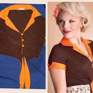 Tatyana Orange and Brown Crop Top