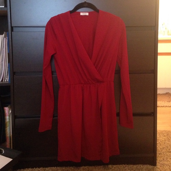 Red V-neck dress