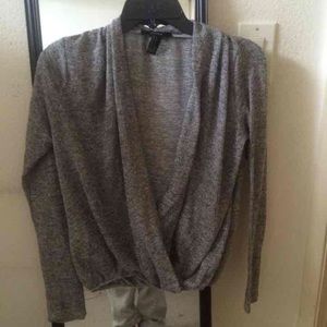 F21 grey surplice long sleeve top