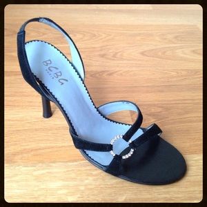 BCBG black suede heels with rhinestones NWOB