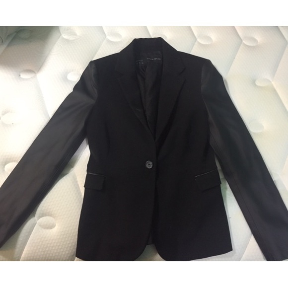Zara black blazer with leather sleeves