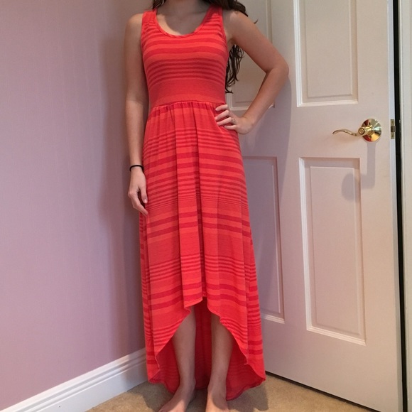 Orange striped high-low dress