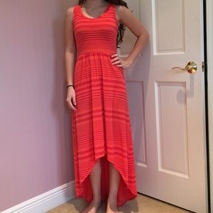 Orange striped high-low dress