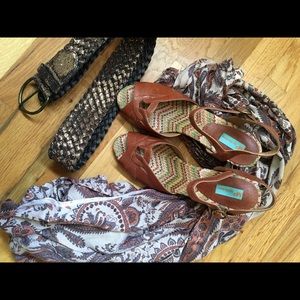 Brown leather wedge sandals