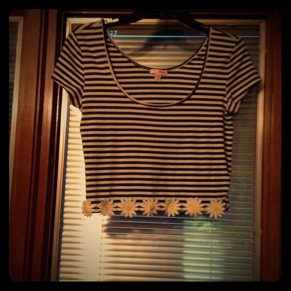 Royal blue and white striped cropped shirt