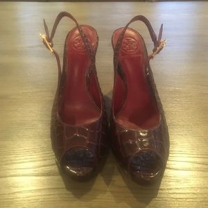Tory Burch Oxblood peep toe shoes