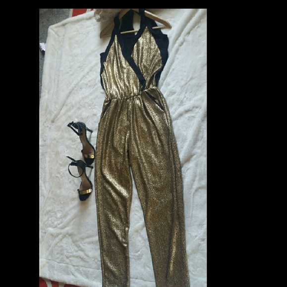 Brand new Gwyneth gold metallic jumpsuit