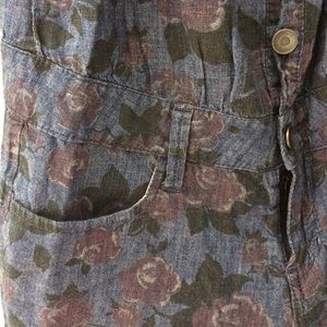 Denim short overalls with floral print