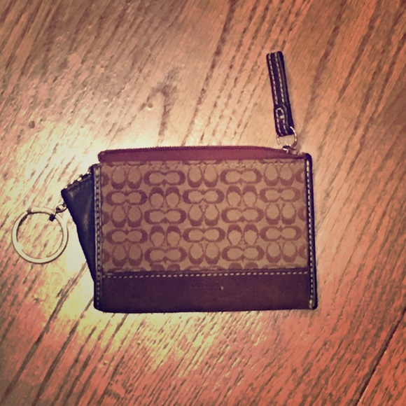 COACH: Small Brown Fabric & Suede Change Purse - Picture 1 of 3