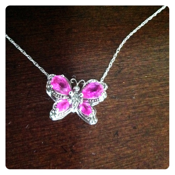 Pink Sapphire Butterfly Necklace.