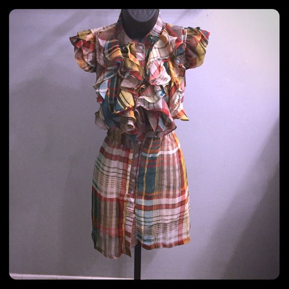 Multi colored plaid ruffle dress