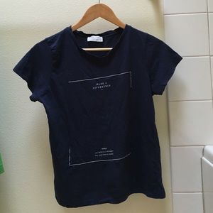 Navy shirt with writing