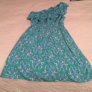 Lilly Pulitzer one shoulder dress.