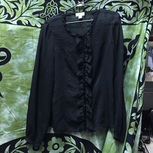 Silky black button down shirt with velvet