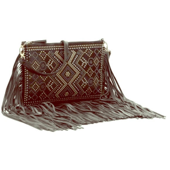 Crown Vintage Handbags - ❤️HP❤️Faux Leather Fringe Studded Crossbody