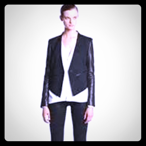 Helmut Lang Jackets & Blazers - Black Helmut Lang Smoking Blazer w/Leather Sleeves