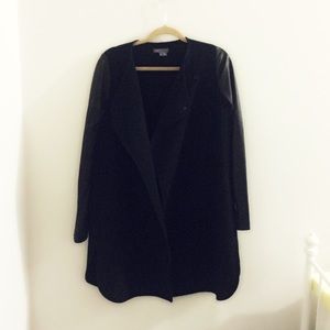 Vince Leather Sleeve Double Face Wool Coat