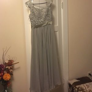 Long grey lace top dress