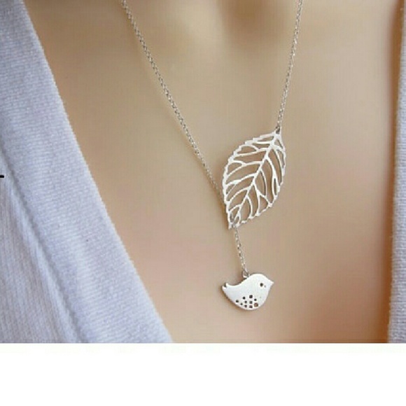 Jewelry - Bird necklace, Lariat necklace, leaf necklace