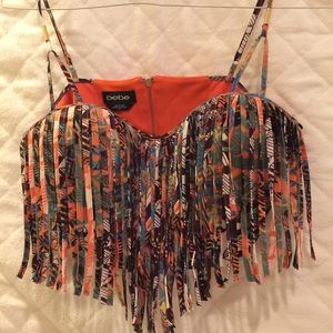 Bebe printed fringe bra top. Size Small