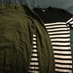 Army green L Sweater& M Striped sweater