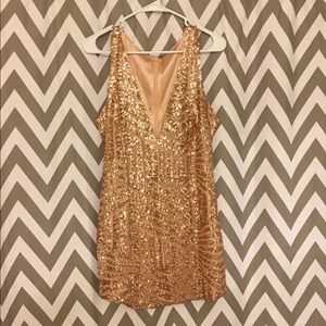 Gold Sequin Low V Dress