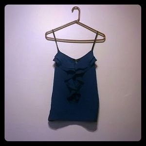 Blue spaghetti ruffle tank top