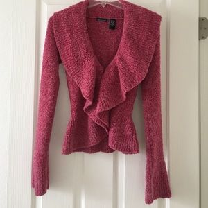 Boucle ruffle sweater jacket