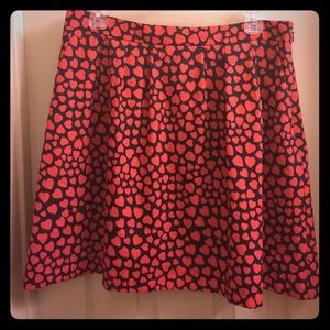 J. Crew skirt, red heart pattern on black. Size 10