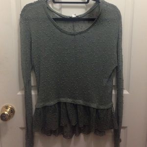 Army green peplum knit.