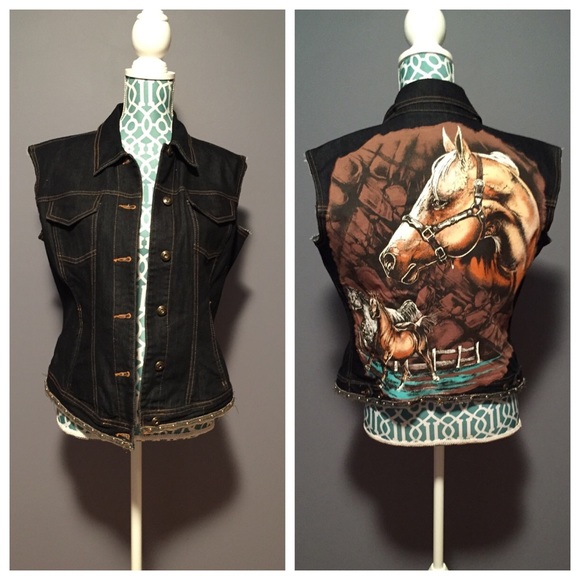 Jackets & Blazers - Dark Jean Vest with Horses