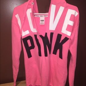 PINK Sweatershirt with Vneck and hood