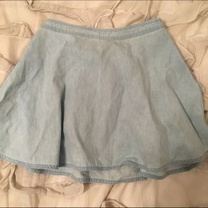 High Waisted Denim Skater Skirt