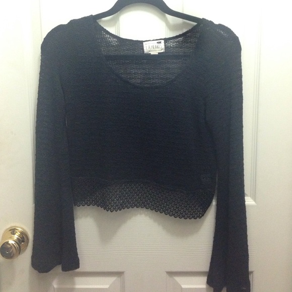 Bell sleeve black festival crop top.