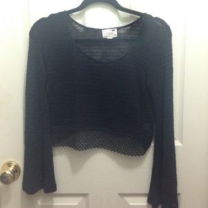 Bell sleeve black festival crop top.