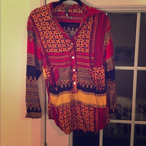 Mixed print button down