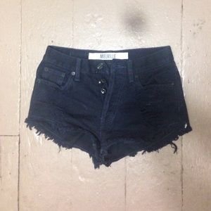 High waisted ripped navy denim shorts