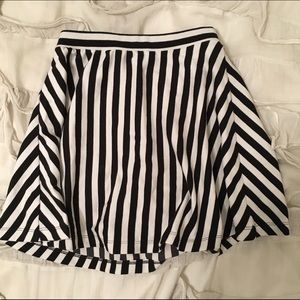 Black and White Striped Skater Skirt