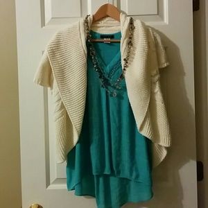 Express cream, short sleeve cardigan