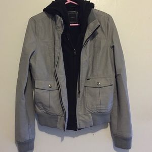Faux leather Obey bomber hoodie jacket