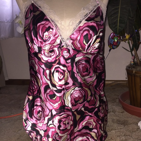 Rose print satin tank top