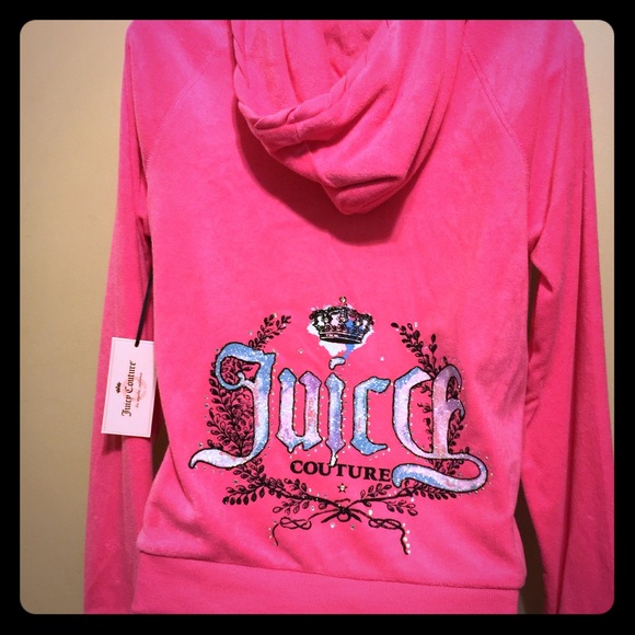 Juicy Couture Jackets & Blazers - Knockout pink Terry towel twisted rib trim hoodie.