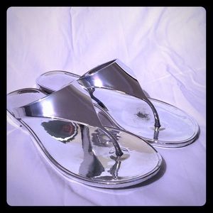 Silver BCBG flip flops