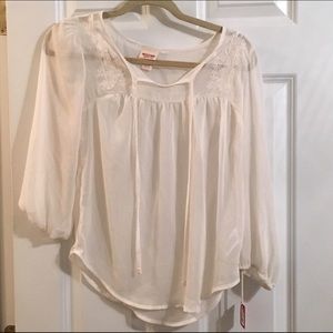 White Flowy Peasant Blouse