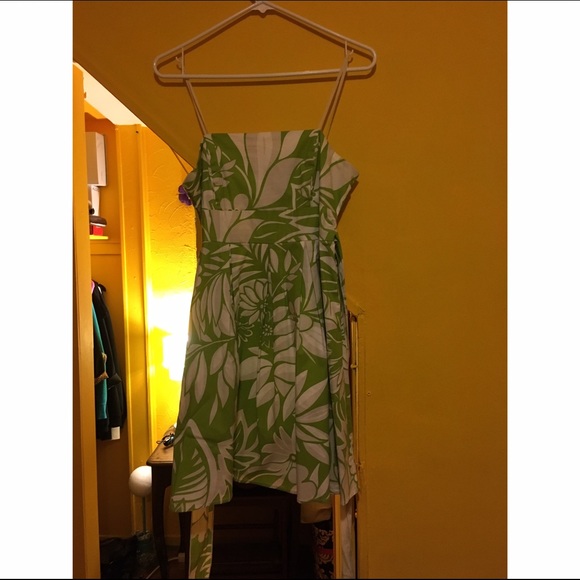 Lime Green Flowered Strapless Dress!
