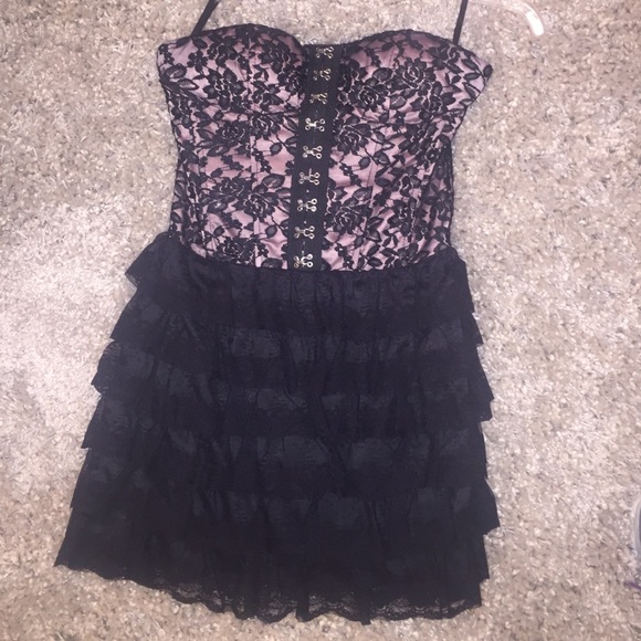 Black lace strapless corset dress!