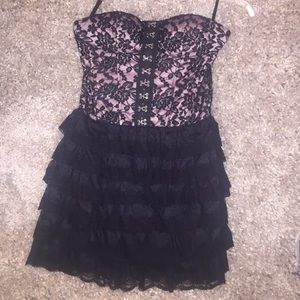 Black lace strapless corset dress!