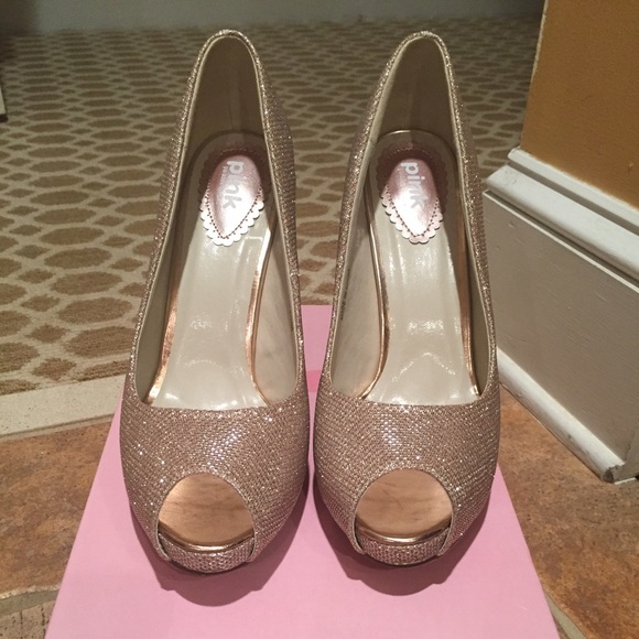 Champagne/pink sparkle pumps open toe size 9