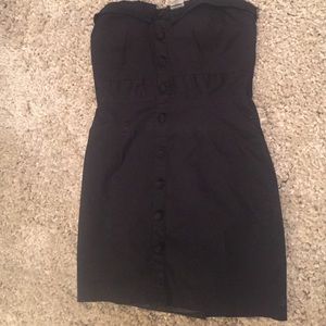 Black strapless dress with accent buttons